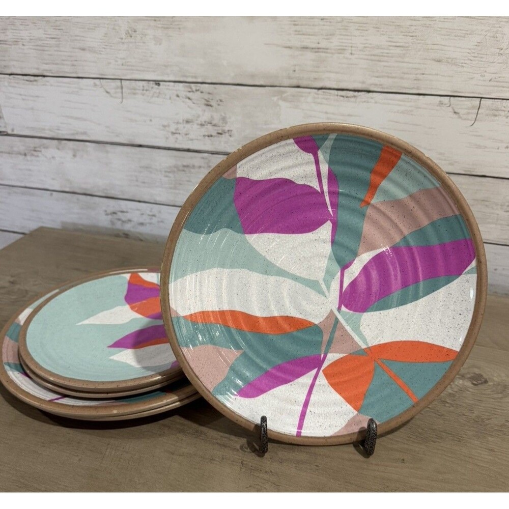 Set Of 6 Crate & Barrel Caprice Floral Melamine 3 Salad 3 Dinner Plates Retired